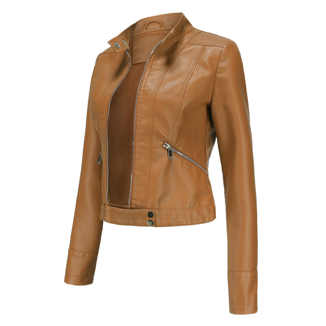 Theresa | Damen Lederjacke mit Stehkragen und Reißverschluss