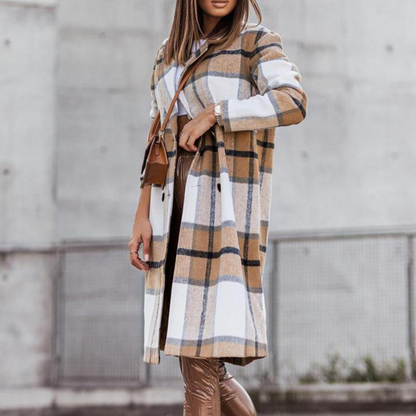 Karin | Damen karierter Herbstmantel aus Wolle