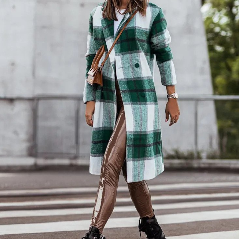 Karin | Damen karierter Herbstmantel aus Wolle