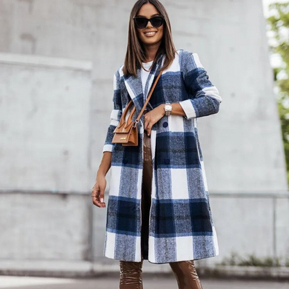 Karin | Damen karierter Herbstmantel aus Wolle