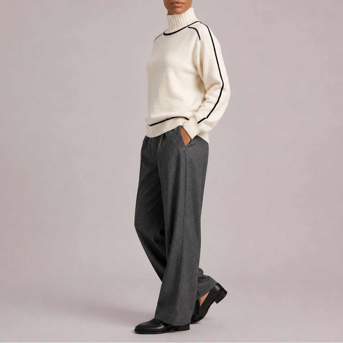 Ida | Damen Rollkragenpullover mit kontrastierenden Kanten
