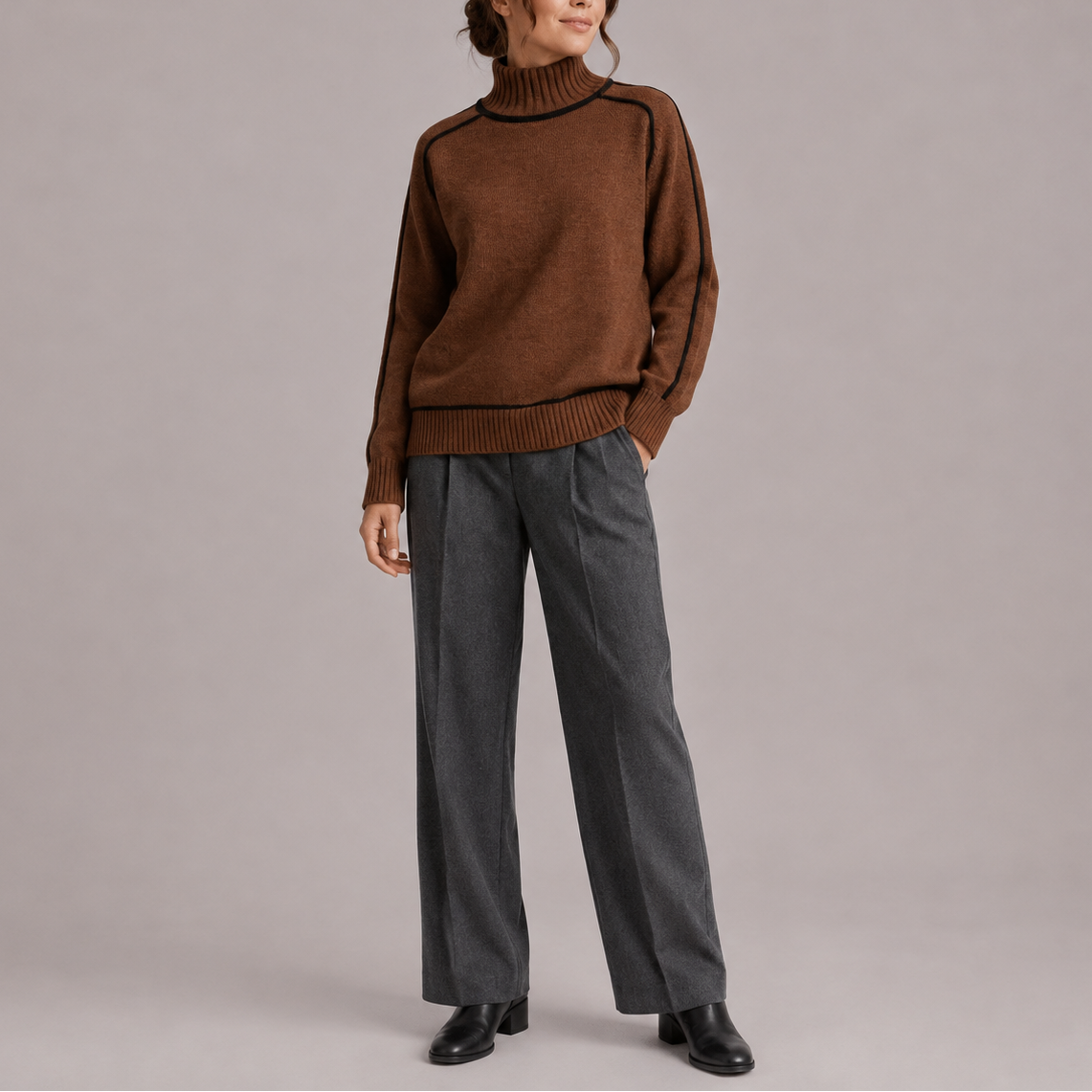 Ida | Damen Rollkragenpullover mit kontrastierenden Kanten