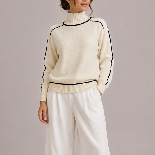 Ida | Damen Rollkragenpullover mit kontrastierenden Kanten