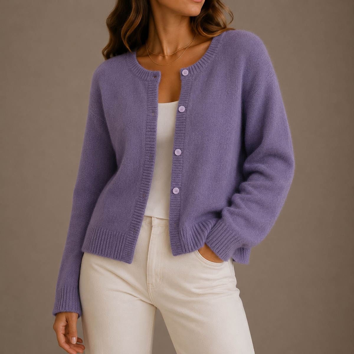 Gertrud | Damen Strickjacke mit Knopfleiste und Rundhalsausschnitt
