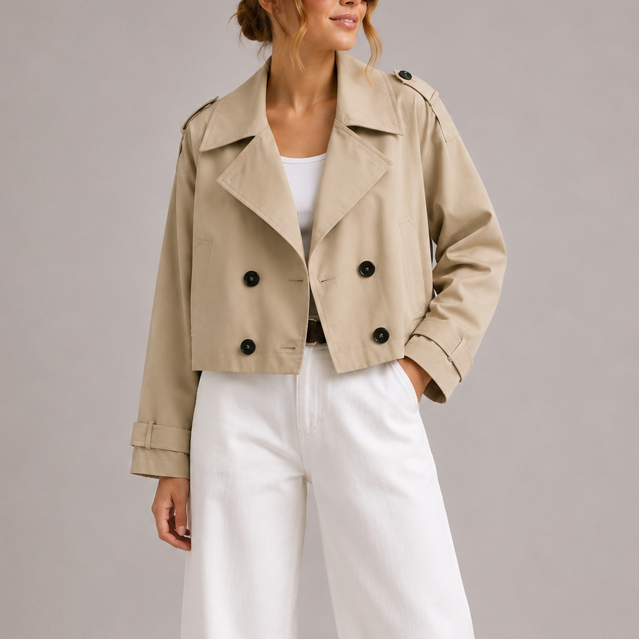 Barbara | Damen kurzer Trenchcoat mit Reverskragen
