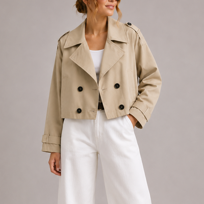 Barbara | Damen kurzer Trenchcoat mit Reverskragen