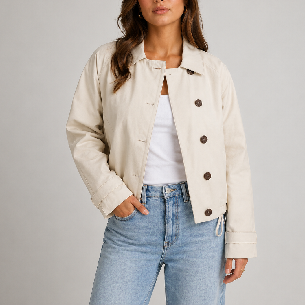 Helga | Damen kurze Jacke mit Knopfleiste und klassischem Kragen