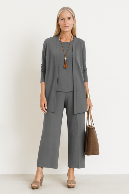 Alvara | Dreiteiliges Set mit Cardigan, Oberteil und Gerader Hose