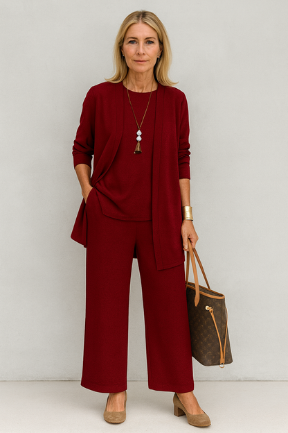 Alvara | Dreiteiliges Set mit Cardigan, Oberteil und Gerader Hose