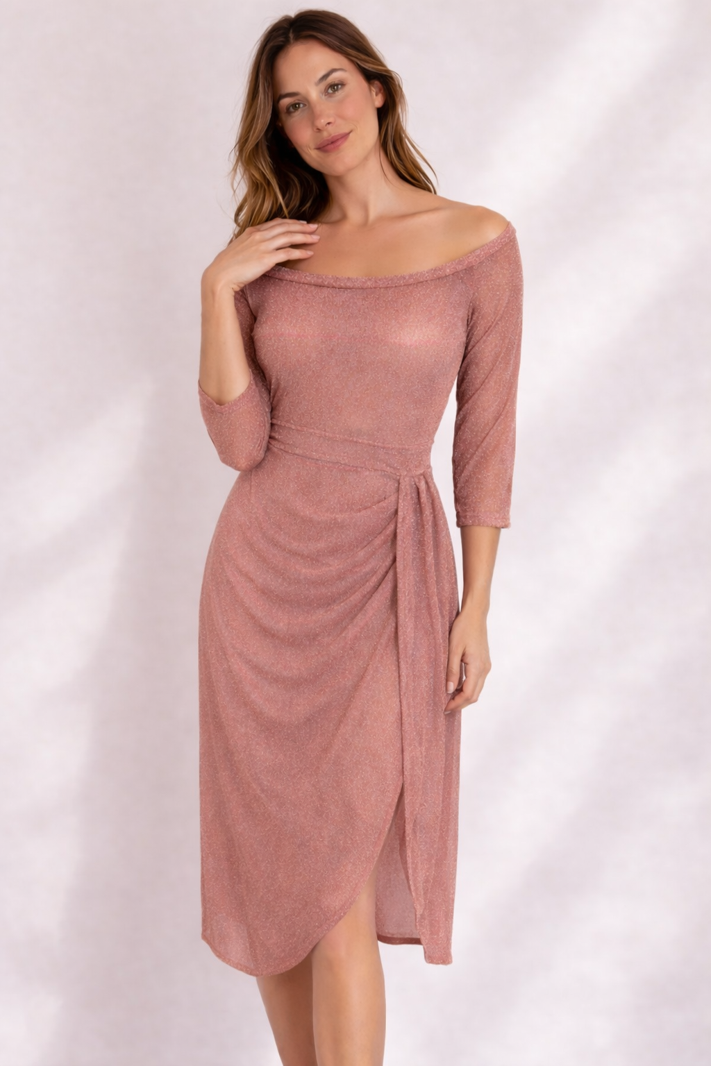 Amelie | Festliches Midikleid mit Drapierung und Ärmeln