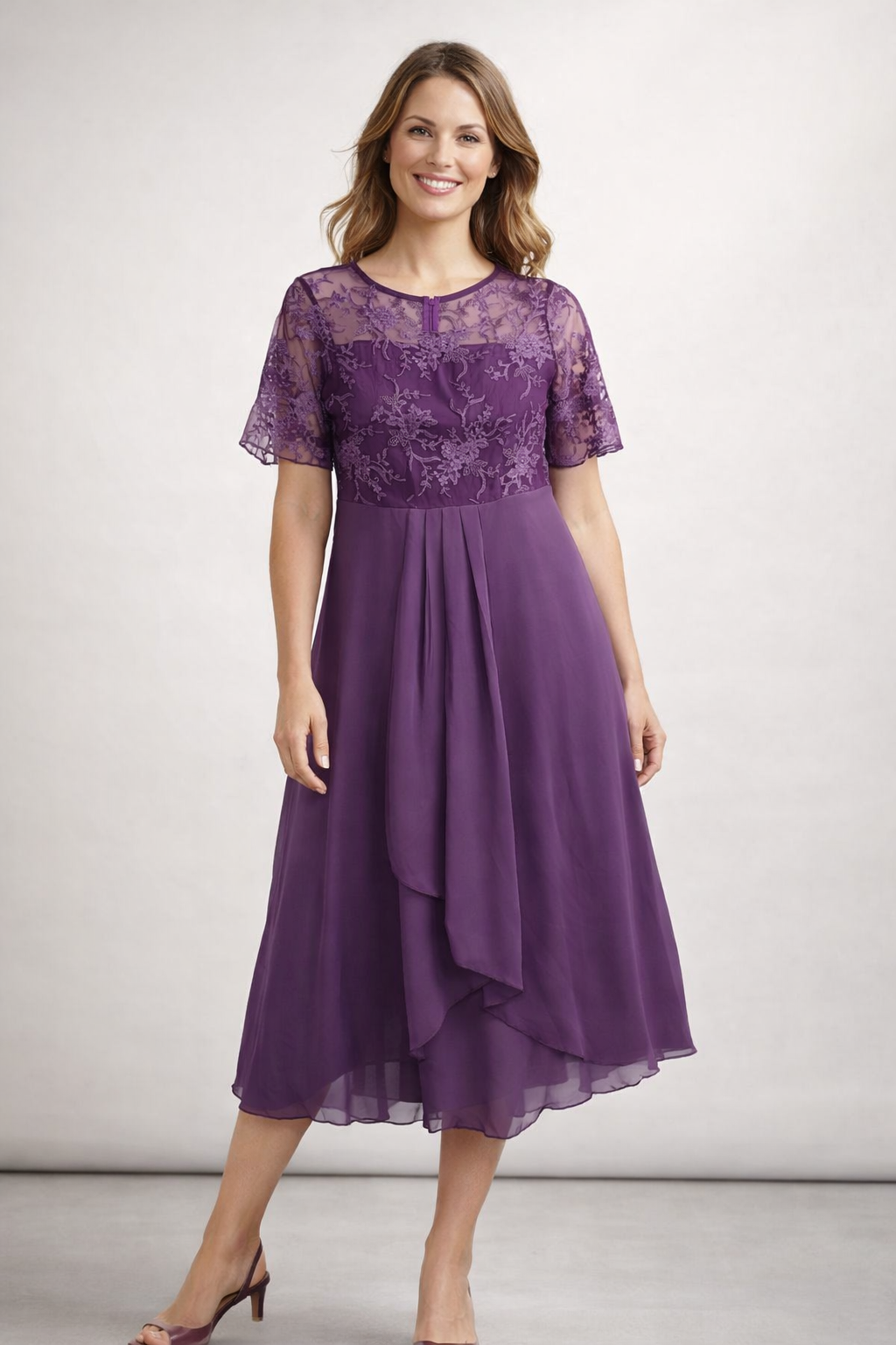Helene | Damen Midikleid mit Spitze und Chiffon Ärmeln