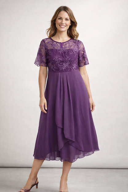 Helene | Damen Midikleid mit Spitze und Chiffon Ärmeln