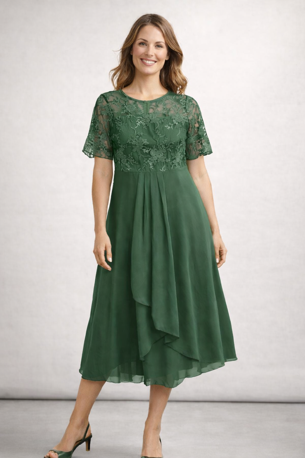 Helene | Damen Midikleid mit Spitze und Chiffon Ärmeln