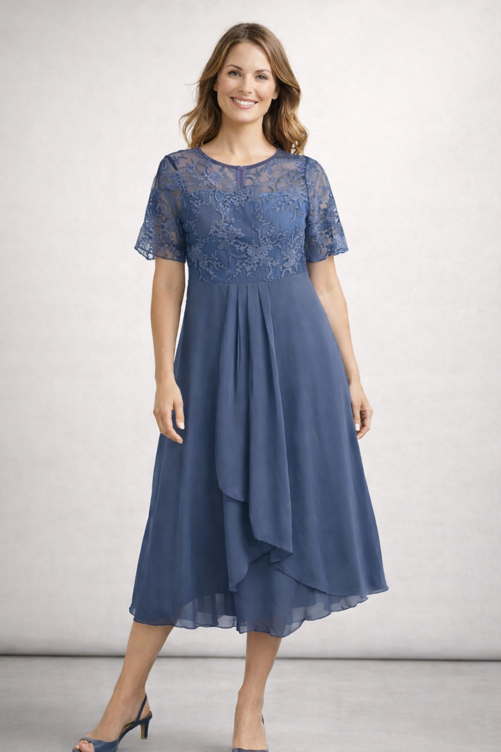 Helene | Damen Midikleid mit Spitze und Chiffon Ärmeln