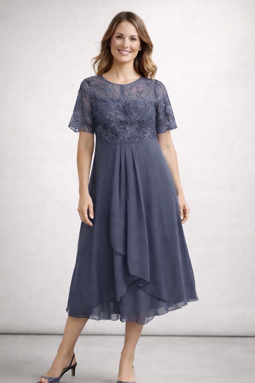 Helene | Damen Midikleid mit Spitze und Chiffon Ärmeln