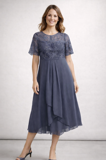 Helene | Damen Midikleid mit Spitze und Chiffon Ärmeln