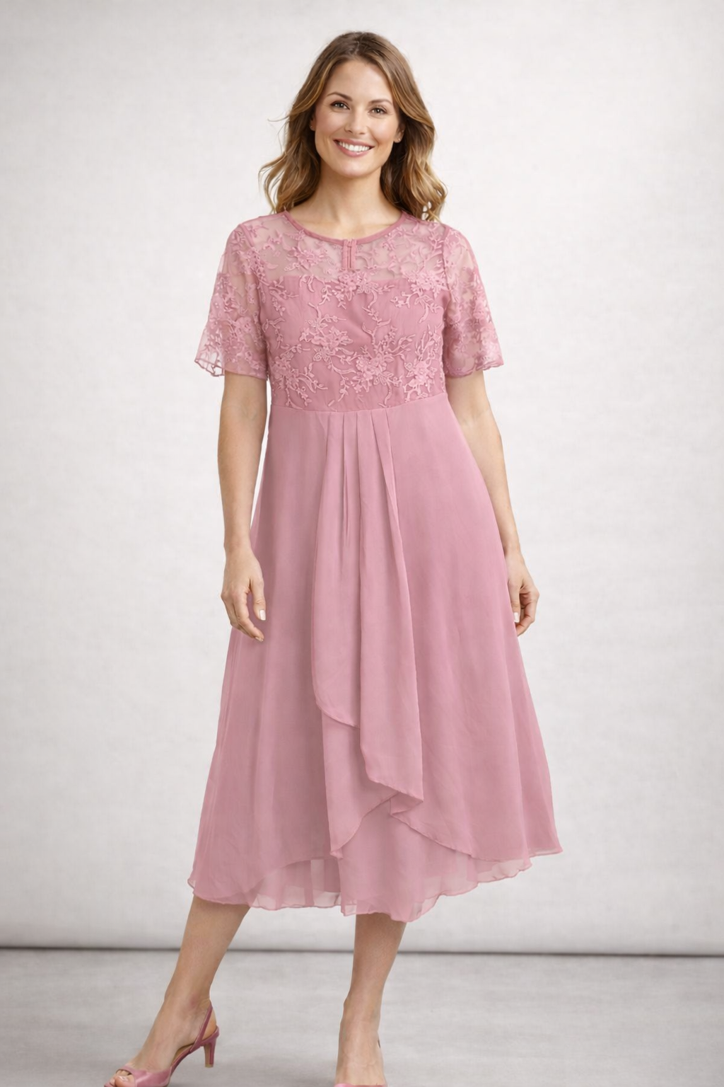 Helene | Damen Midikleid mit Spitze und Chiffon Ärmeln