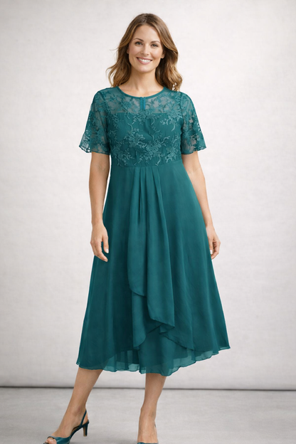 Helene | Damen Midikleid mit Spitze und Chiffon Ärmeln