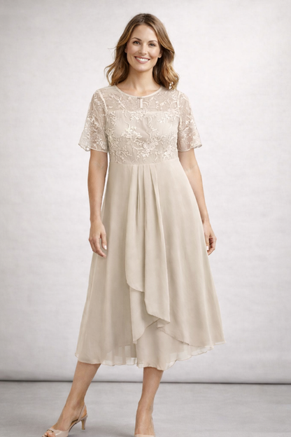 Helene | Damen Midikleid mit Spitze und Chiffon Ärmeln