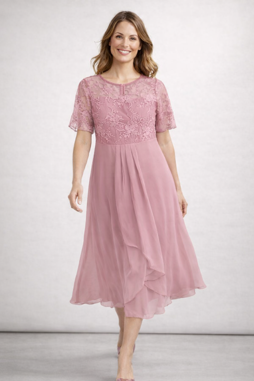 Helene | Damen Midikleid mit Spitze und Chiffon Ärmeln