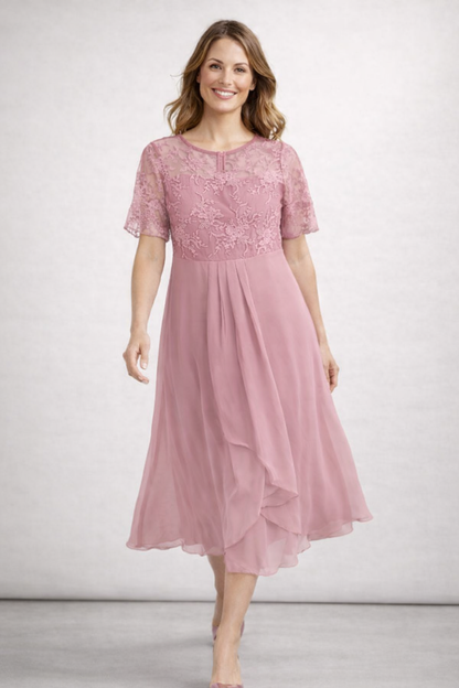 Helene | Damen Midikleid mit Spitze und Chiffon Ärmeln