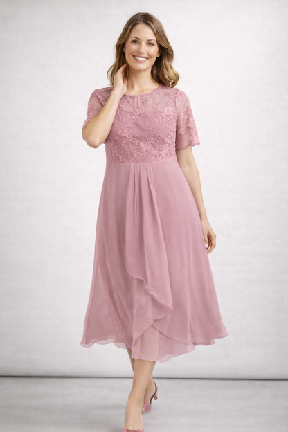 Helene | Damen Midikleid mit Spitze und Chiffon Ärmeln