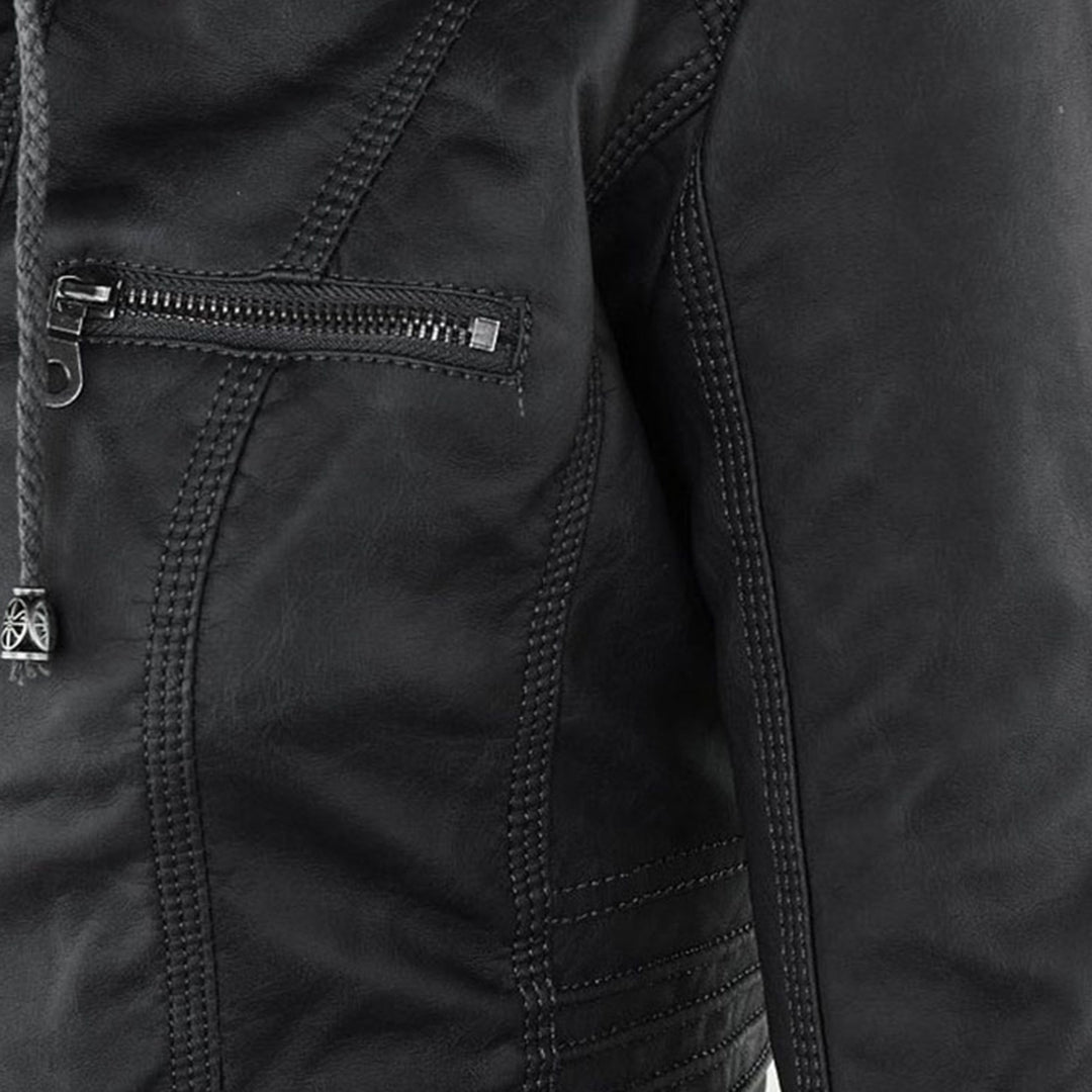 Freya | Giacca in pelle resistente alle intemperie da donna con cappuccio | Tasche