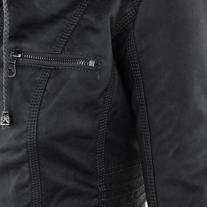 Freya | Giacca in pelle resistente alle intemperie da donna con cappuccio | Tasche