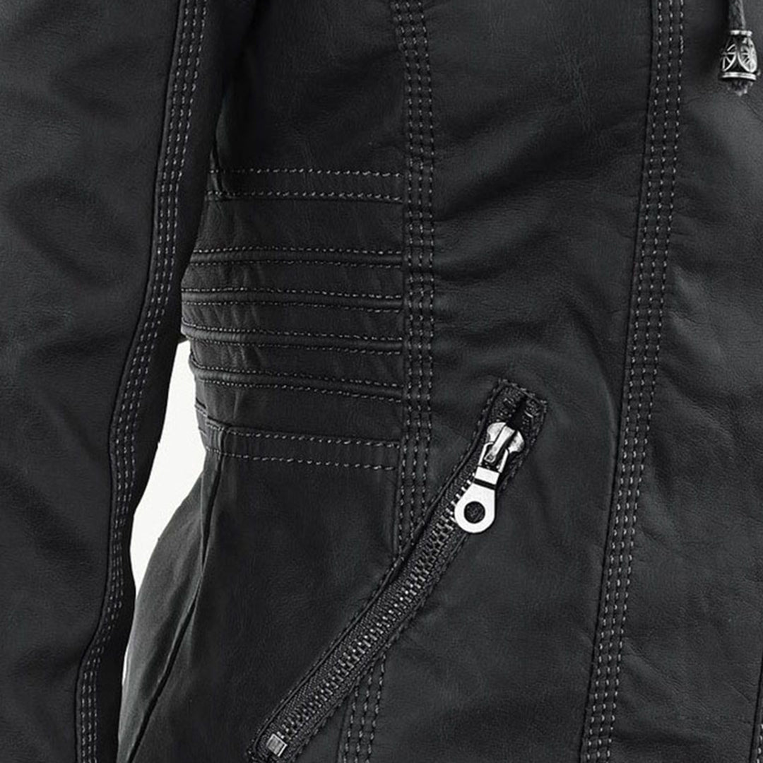 Freya | Giacca in pelle resistente alle intemperie da donna con cappuccio | Tasche