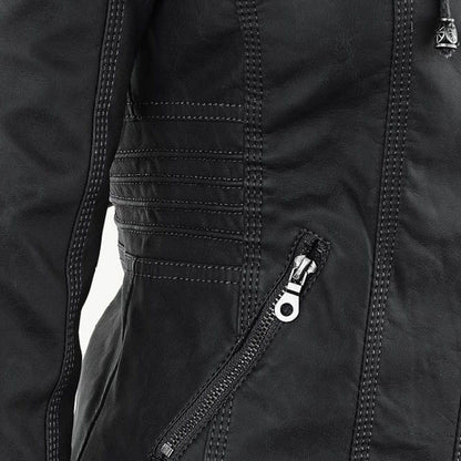 Freya | Giacca in pelle resistente alle intemperie da donna con cappuccio | Tasche