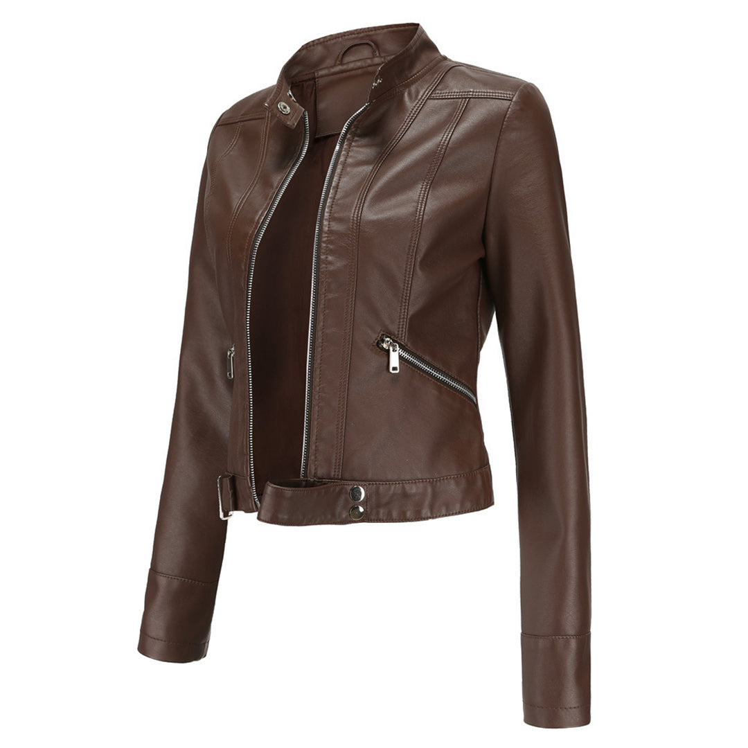 Theresa | Damen Lederjacke mit Stehkragen und Reißverschluss
