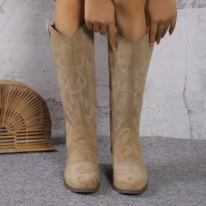 Gertrud | Damen trendige Cowboy-Stiefel mit flachem Absatz