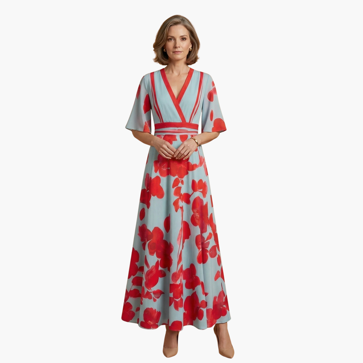 Dagmar | Damen Elegantes Maxikleid mit V Ausschnitt und Blumenmuster