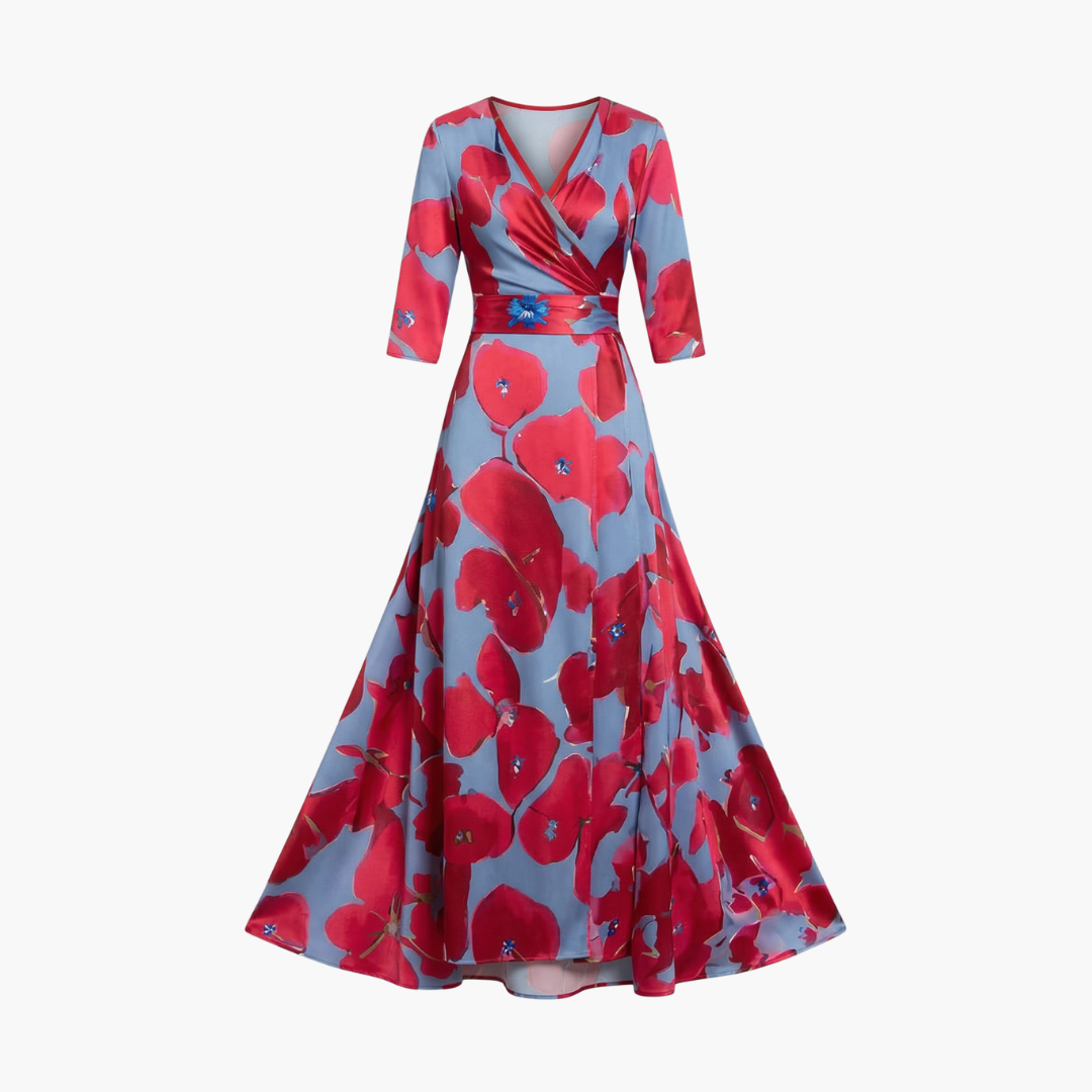 Dagmar | Damen Elegantes Maxikleid mit V Ausschnitt und Blumenmuster