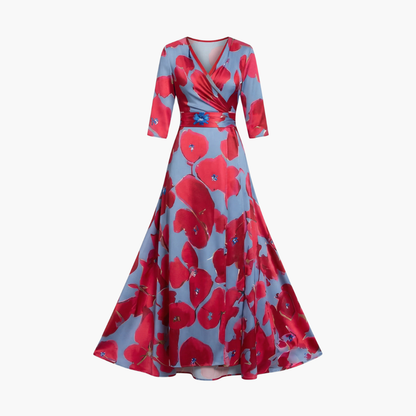 Dagmar | Damen Elegantes Maxikleid mit V Ausschnitt und Blumenmuster