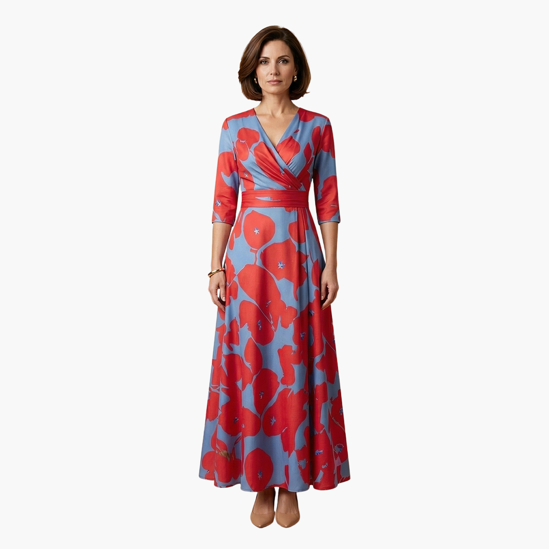 Dagmar | Damen Elegantes Maxikleid mit V Ausschnitt und Blumenmuster