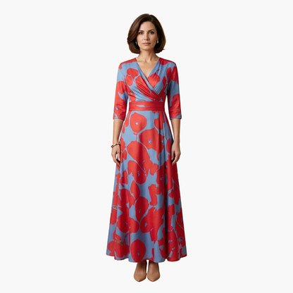 Dagmar | Damen Elegantes Maxikleid mit V Ausschnitt und Blumenmuster