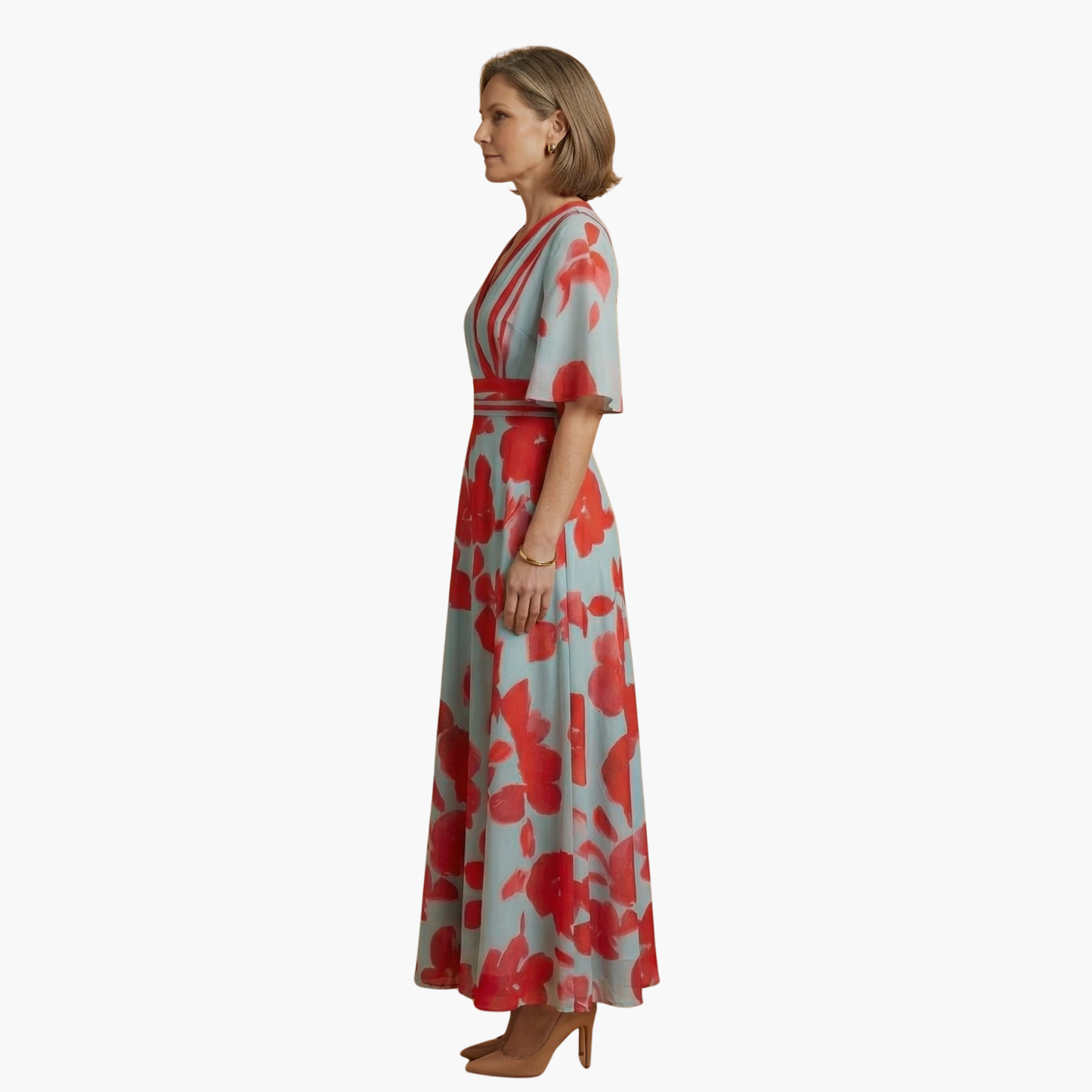 Dagmar | Damen Elegantes Maxikleid mit V Ausschnitt und Blumenmuster