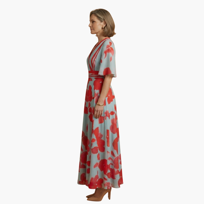 Dagmar | Damen Elegantes Maxikleid mit V Ausschnitt und Blumenmuster