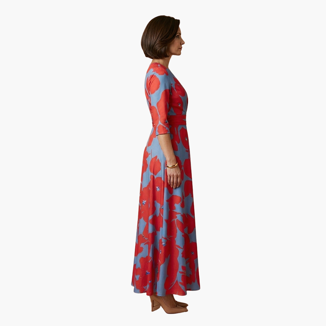 Dagmar | Damen Elegantes Maxikleid mit V Ausschnitt und Blumenmuster