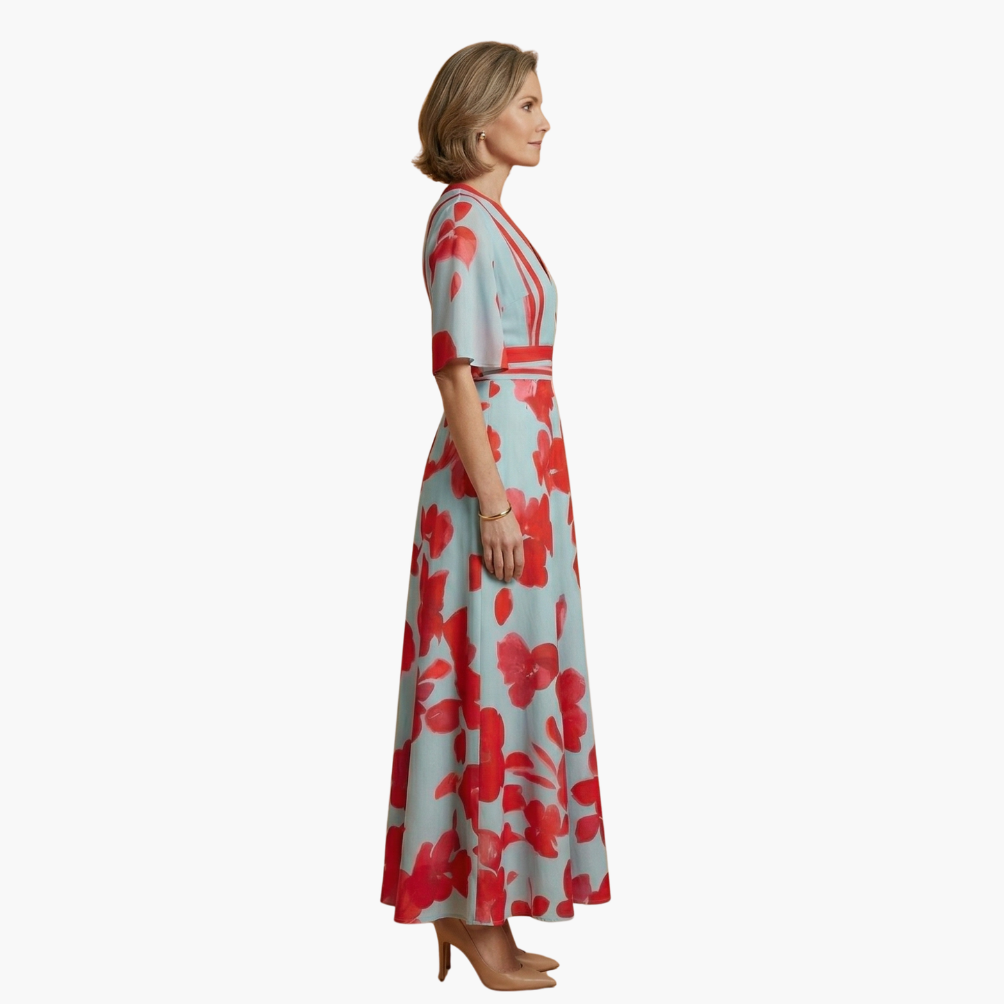 Dagmar | Damen Elegantes Maxikleid mit V Ausschnitt und Blumenmuster