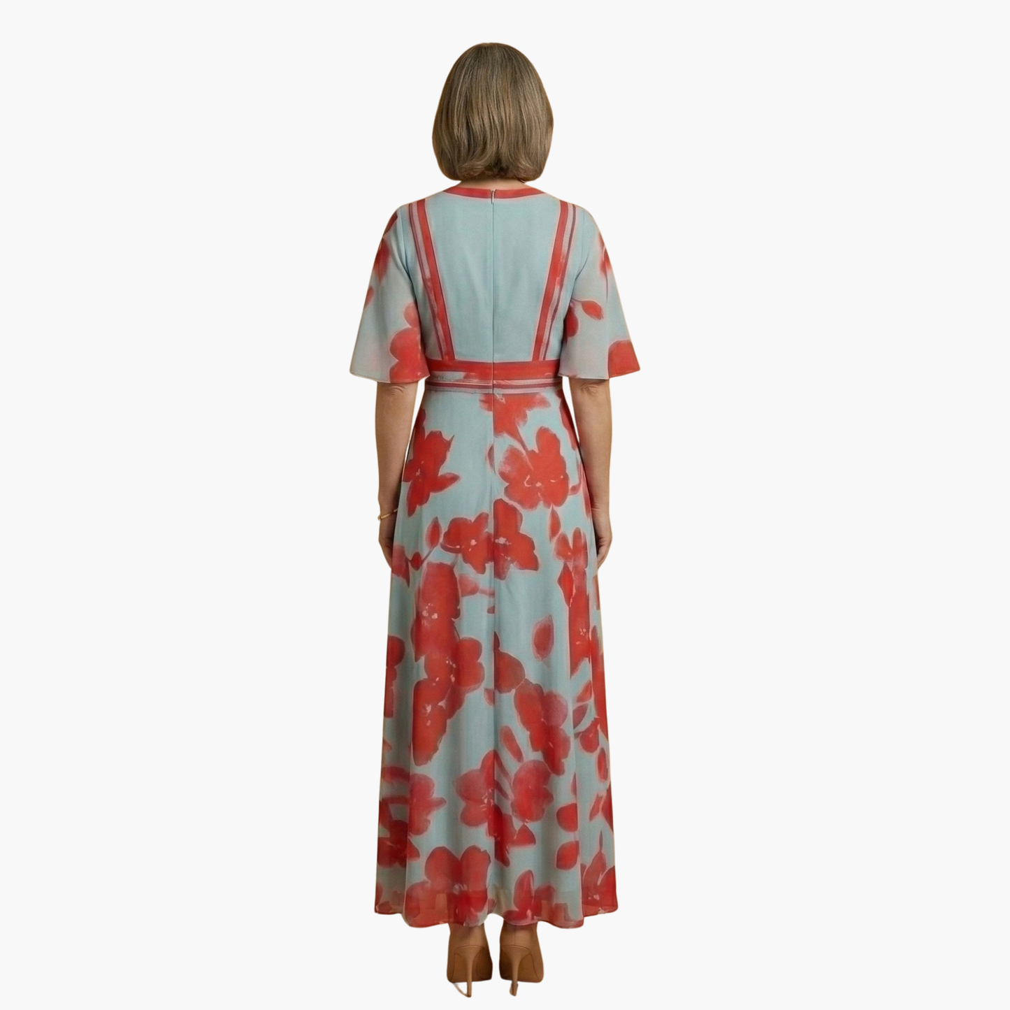 Dagmar | Damen Elegantes Maxikleid mit V Ausschnitt und Blumenmuster