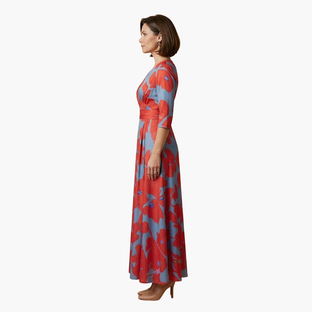 Dagmar | Damen Elegantes Maxikleid mit V Ausschnitt und Blumenmuster