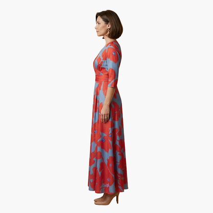 Dagmar | Damen Elegantes Maxikleid mit V Ausschnitt und Blumenmuster