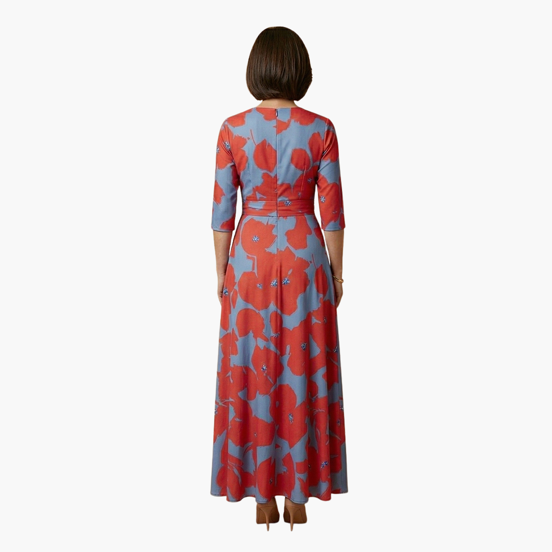 Dagmar | Damen Elegantes Maxikleid mit V Ausschnitt und Blumenmuster