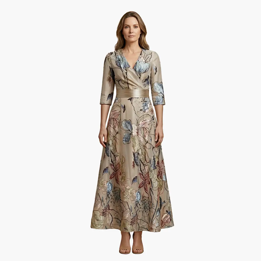Dagmar | Damen Elegantes Maxikleid mit V Ausschnitt und Blumenmuster