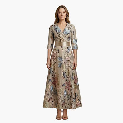 Dagmar | Damen Elegantes Maxikleid mit V Ausschnitt und Blumenmuster