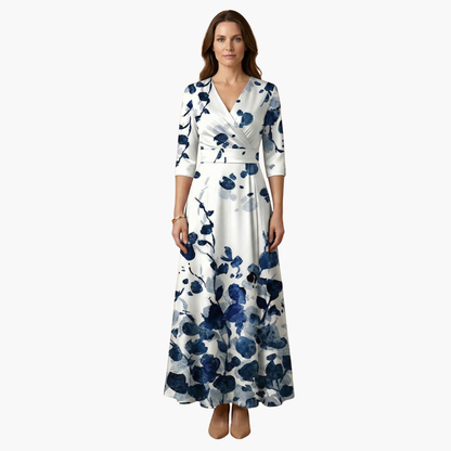 Dagmar | Damen Elegantes Maxikleid mit V Ausschnitt und Blumenmuster