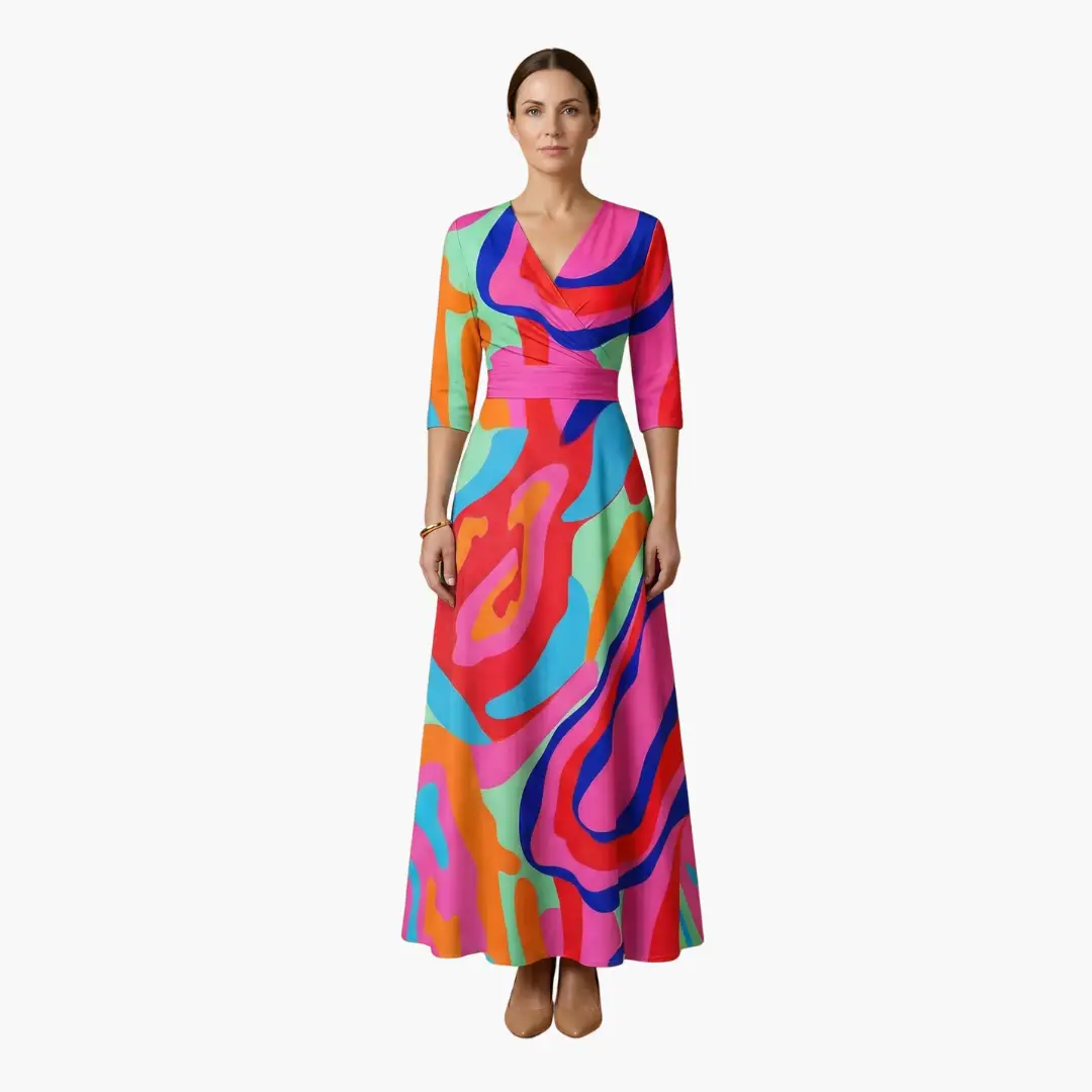 Dagmar | Damen Elegantes Maxikleid mit V Ausschnitt und Blumenmuster