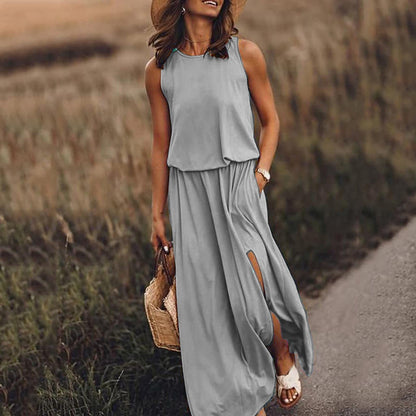Jovina | Damen Maxikleid ärmellos mit Seitenschlitzen